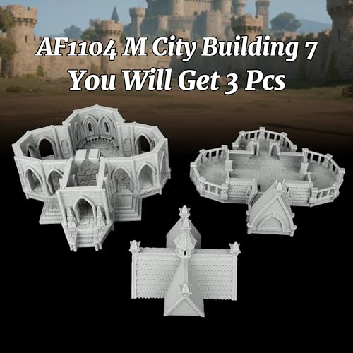 Fantasy Scenery Miniature Game Buildings - 25mm Scale Unpainted Gothic Manor with Dual Balconies, Large Stone TTRPG Terrain for Dungeons and Dragons Wargame - City Building 7 (AF1104 M) - color: Af1104 M City Building 7