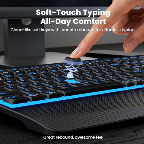 SABLUTE Wireless Keyboard and Mouse Combo, Rechargeable 4000mAh Light up Quiet Keyboard with Wrist Rest & Phone Holder, Ergonomic Silent Typing for PC/Mac/Laptop/Windows/Chrome OS - color: Black A