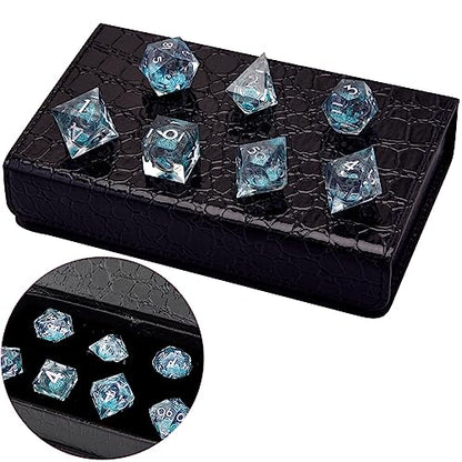AUSTOR 7-Die DND Dice Set Sharp Edge Resin Dice Handmade Polyhedral Dice for Dungeons and Dragons RPG MTG Table Games（Liquid Quicksand, Light Blue - color: Liquid Quicksand,light Blue