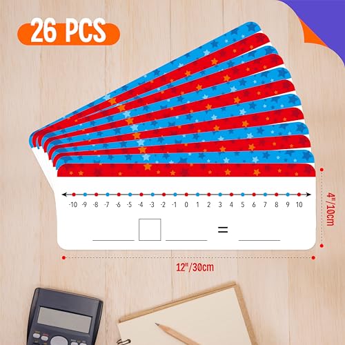 26 Packs Number Line Dry Erase Boards, Double Sided Writable and Erasable Board-0 to 20 on One Side & -10 to10 on Other Side Math White Board for Kids, Students, Classroom and Home (12” x 4”) - color: Stars, size: -10-10/0-20 -26 Packs