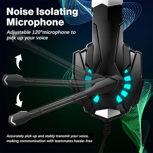Cuifati Gaming Headset, Over Ear Headphone with Noise Cancelling Microphone and LED Lights, 40mm Drivers for PC, Laptop, Mobile Phone, Gaming Console (Black) - color: Black