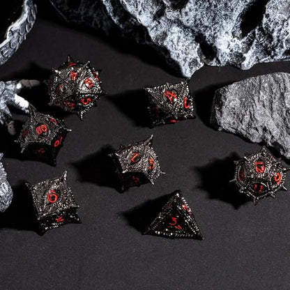 Black Metal DND Dice Dragon Eye Metal Dice Set D&D for Tabletop Game | Leather Storage Bag, DM Gift, for Dungeons and Dragons Role Playing Games - color: Dragon-black Red
