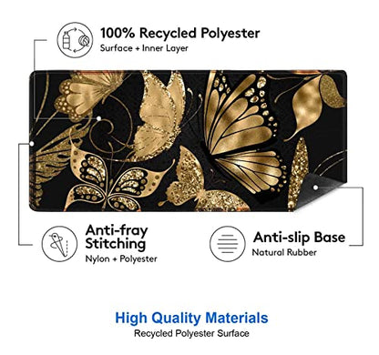 IMAYONDIA Black and Gold Desk Mat (35.4x15.7 in), XL XXL Gaming Large Mouse Pad, Non-Slip Rubber Base Big Keyboard Deskmat for Desktop, Computer Accessories, Butterfly Gold Glitter Foil Art - color: Gold Glitter Butterfly