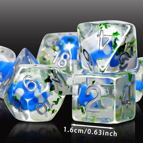 DND Dice Set, 7 Polyhedral Dice with Mushroom Design Inside, D20 Gaming Dice for Dungeons and Dragons, Clear Blue
