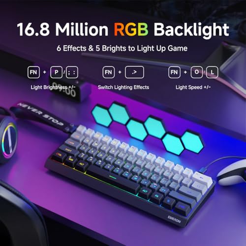 SEUNKWANG F61 60% Gaming Keyboard Wired, RGB Backlit Membrane Keyboard with PBT Keycaps, Compact Design, Lanyard Wired Keyboard for Mac/Win (Gradient Black, Wired) - color: Gradient Black