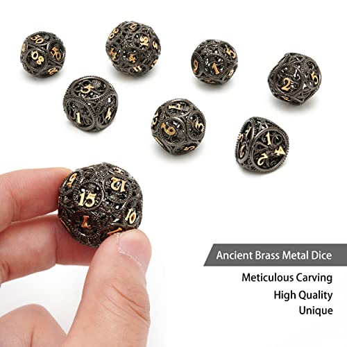 DND Dice,Hollow D&D Metal Dice,Unique Round Ball Design Octopus Dice with Gift Box for Dungeons & Dragon Gaming,7 PCs Steampunk Polyhedral D and D Dic(Ball Octopus Black Gold) - color: Ball Octopus Black Gold