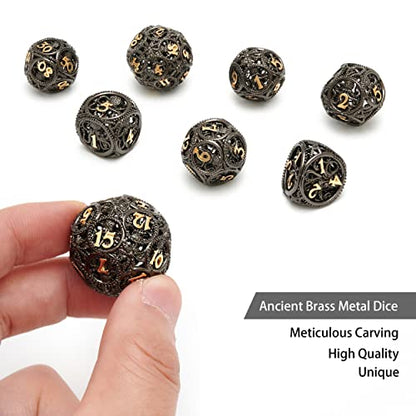 DND Dice,Hollow D&D Metal Dice,Unique Round Ball Design Octopus Dice with Gift Box for Dungeons & Dragon Gaming,7 PCs Steampunk Polyhedral D and D Dic(Ball Octopus Black Gold) - color: Ball Octopus Black Gold