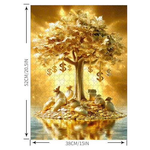 Puzzles for Adults 500 Pieces, Fortune Tree Jigsaw Puzzles - Golden Money Tree, Impossible Money Puzzle for Seniors Families,20.47x14.96 inches, 1:1 Poster, Letter on The Back - style: Golden Money Tree