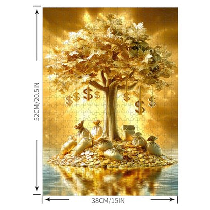 Puzzles for Adults 500 Pieces, Fortune Tree Jigsaw Puzzles - Golden Money Tree, Impossible Money Puzzle for Seniors Families,20.47x14.96 inches, 1:1 Poster, Letter on The Back - style: Golden Money Tree