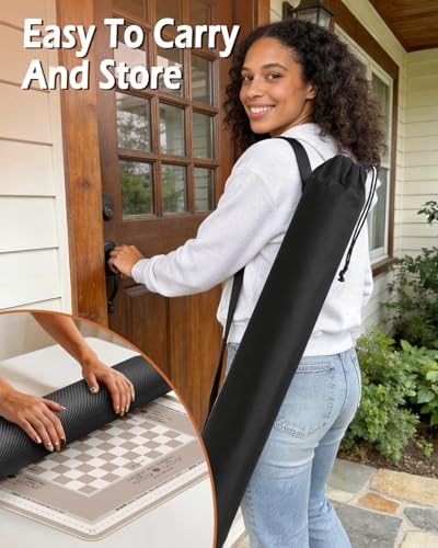 Mahjong Mat Table with Rules Mah Jong Mat Neoprene Travel Chinoiserie Floral Majong Learning Mat Instructions Mahjong Gifts Women Unique Non-Slip Rubber Pad, 31.5" x 31.5", Khaki Plaid - color: Khaki Plaid, size: 31.5" x 31.5"