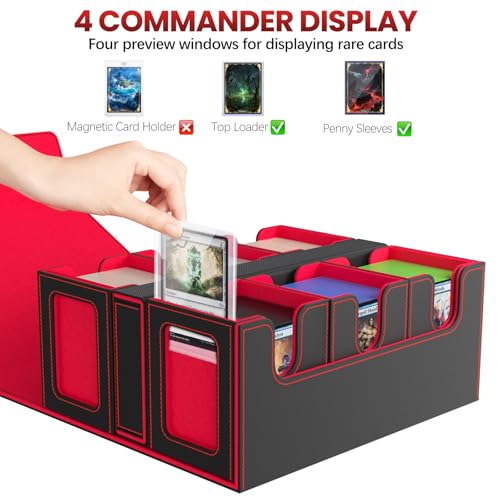Gomyrod Card Deck Box with 4 Commander Display & Dice Tray (Black & Red) | 7 In 1 MTG Commander Deck Box, Fits 240+ Toploader Cards, Removable Deck Case, Compatible for Magic/TCG/Sports/Baseball Cards - color: Black & Red