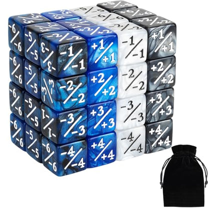 48 Pieces Magic Counter Dice Life MTG Counters Dice Set Marble Buff Tokens D6 Dice Compatible with Magic The Gathering, TCG, Card Gaming Accessories - color: Blue