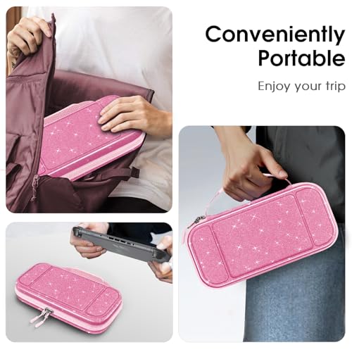 FINTIE Carrying Case for Nintendo Switch 2 (2025), Shockproof Hard Shell Switch 2 Case, Protective Cover Travel Bag with 19 Game Card & 2 Micro SD Card Slots & Inner Pocket, Glittering Pink - color: Glittering Pink