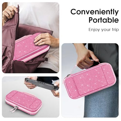 FINTIE Carrying Case for Nintendo Switch 2 (2025), Shockproof Hard Shell Switch 2 Case, Protective Cover Travel Bag with 19 Game Card & 2 Micro SD Card Slots & Inner Pocket, Glittering Pink - color: Glittering Pink
