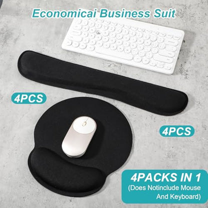 8 Pcs Ergonomic Mouse Pad and Keyboard Wrist Rest Set, Memory Foam Support for Comfortable Typing, Black Computer Gaming Office Home Accessories