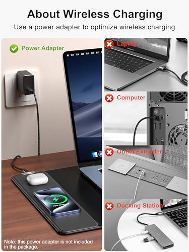 TopMade Wireless Charging Mouse Pad, Waterproof Gaming Mousepad with Ultra-Smooth Surface, Non-Slip Base, 31.5"x15.75" XXL Large Desk Pad, Classic Black Computer Desk Mat for MacBook, PC, Laptop - color: Black-31.5"x15.8"