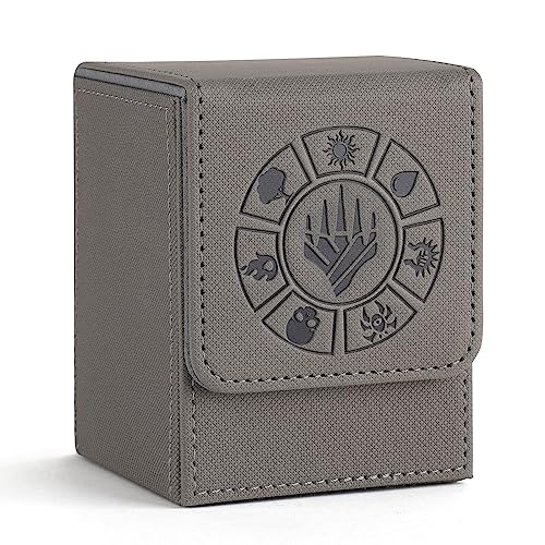 Arkeiliy Card Deck Box, 110+ Storage MTG Deck Box with 50 Pcs Card Sleeve, Collectible Trading Card Cases for Magic Commander and More (Grey) - color: Grey