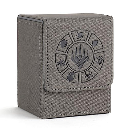 Arkeiliy Card Deck Box, 110+ Storage MTG Deck Box with 50 Pcs Card Sleeve, Collectible Trading Card Cases for Magic Commander and More (Grey) - color: Grey