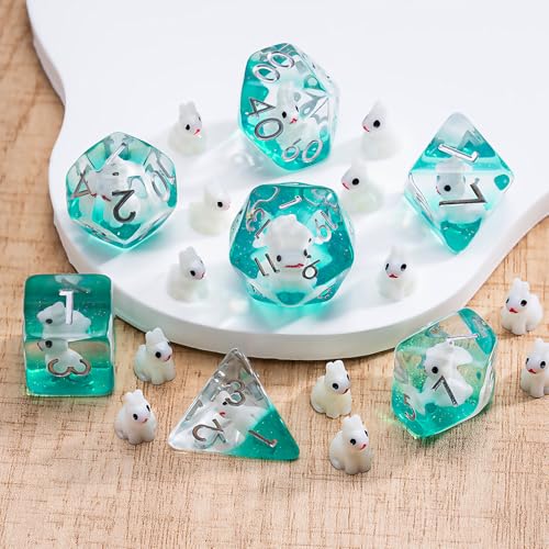Resin Rabbit DND Dice Set, Polyhedral D&D Dice Animal Inclusion Dice for Dungeons and Dragons MTG RPG Board Games for 15 Years and Up - color: Rabbit