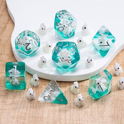 Resin Rabbit DND Dice Set, Polyhedral D&D Dice Animal Inclusion Dice for Dungeons and Dragons MTG RPG Board Games for 15 Years and Up - color: Rabbit