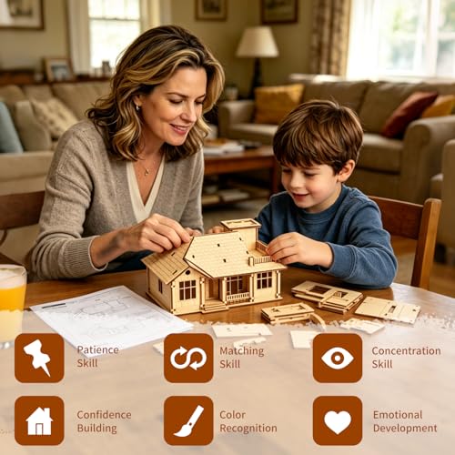 3D Wooden Puzzles for Adults,Miniature Villa Model Kit,DIY Wooden Craft for Home Office Decor,Stress Relief & Screen-Free Activity,Gift for Adults, Teens, Dads, DIY Lovers - style: One Layer-1
