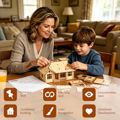 3D Wooden Puzzles for Adults,Miniature Villa Model Kit,DIY Wooden Craft for Home Office Decor,Stress Relief & Screen-Free Activity,Gift for Adults, Teens, Dads, DIY Lovers - style: One Layer-1
