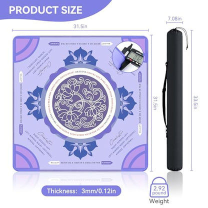 Mahjong Table Mat with Rules 31.5" x 31.5" Neoprene Rubber Square Purple Gaming Mat - Anti-Slip, Noise Reduction Durable & Easy to Clean for Mahjong Tiles, Poker, Dominoes & Board/Tile Games (Purple) - color: Purple