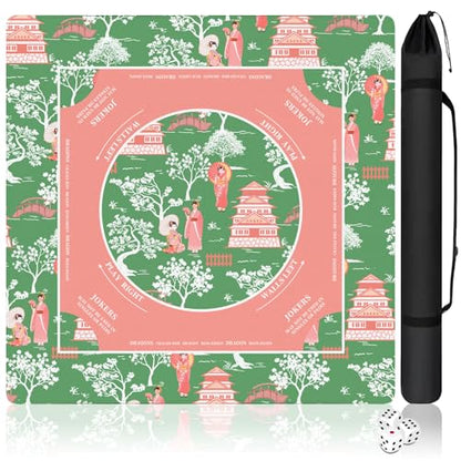 Mahjong Mat with Carrying Bag and 3 Dice, 31.5" X 31.5" Noise Reduction Mahjong Table Cover, Non Slip Gaming Mat for Board Tile Games Poker Card Dominoes, Mahjong Gifts for Women Mahjong Accessories - color: A01