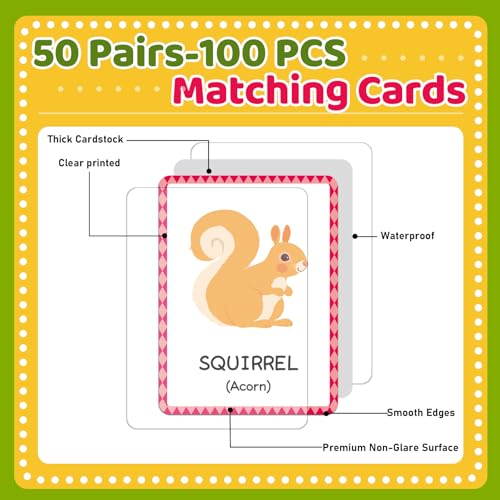 gisgfim 100 PCS Go Together Memory Matching Game Associations Learning Flashcards Educational Vocabulary Sorting Concentration Memory Card for Preschool Ages 3-8 A Fun & Fast Activities Matching Games - style: Go Together