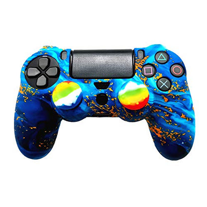 Silicone Skin Cover for Ps4 Controller (1pc Anti-Slip Case, 1 Pair L2 R2 Trigger Extender, 4pcs Thumb Grips,4pcs LED Light Bar Decal) Protector for DualShock PS4/ Slim/Pro Controller (sky blue&yellow) - color: sky blue&yellow