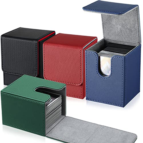 Yookeer 4 Pieces Leather Deck Card Boxes Cards Deck Game Box for Collectible Playing Card Box Compatible with MTG Commander(Black and Red, Green, Blue, Red,Vertical) - color: Black and Red, Green, Blue, Red, style: Vertical