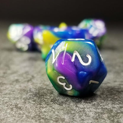 Sage’s Portal Stones DND Dice Set Acrylic Opaque 7-PC Polyhedral DND Dice Set for Dungeons and Dragons D&D Sage’s Cantrips RPG Tabletop TTRPG (Purple/Blue/Green/Yellow) - color: Purple/Blue/Green