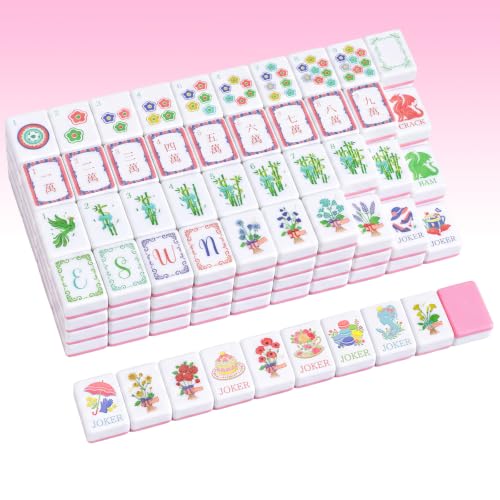 160 Pcs Pastel American Mahjong Tiles Set 1.2'' Melamine Engraved Double Layer Mah Jong Tile for Spring Christmas Beginners Friends Family Gatherings Game Night Party Gifts, Tiles Only - style: Spring