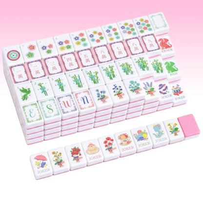 160 Pcs Pastel American Mahjong Tiles Set 1.2'' Melamine Engraved Double Layer Mah Jong Tile for Spring Christmas Beginners Friends Family Gatherings Game Night Party Gifts, Tiles Only - style: Spring