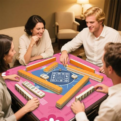 Mahjong Mat 31.5" x 31.5" Mahjong Table Mat with Rules Anti Slip Noise Reduction Pink Flower Gaming Tablecloth for Poker, Card, Board Tile Games Mah Jongg Table Cover with Carrying Bag (Pink) - style: Pink Flower