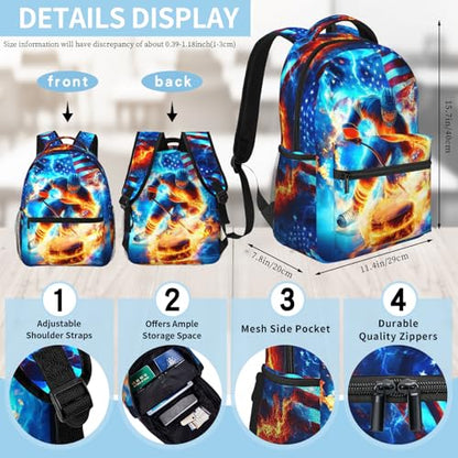 Ice Hockey School Backpack for Kids Boys American Flag Sports Ball Backpack for Boys Children Teens Elementary Middle School Students Bookbag - color: Ice Hockey