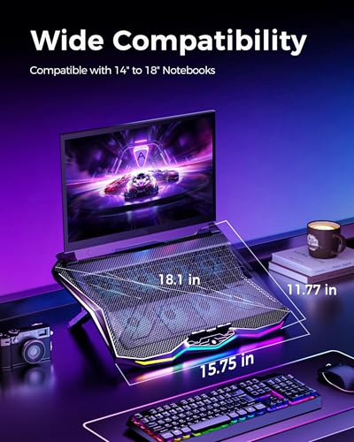 AICHESON Gaming Laptop Cooling Pad with 8 Fans, RGB Computer Stand for 15.6-17.3 Inch Notebook with 7 Height Slots, 2 USB Ports, AA3 - color: RGBLight