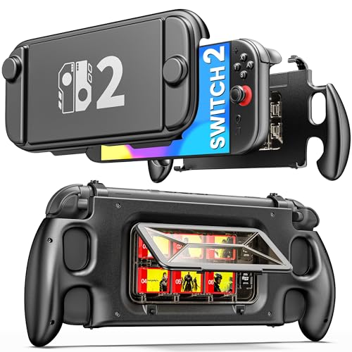 EXTREMECOOL Enhanced Switch 2 Grip - Ergonomic Hard Shell with 6 Game Slots & Front Cover | Handheld Mode Only | NOT Dockable | Lightweight & Travel-Ready Protective Shell (Black) - size: L-Full Size
