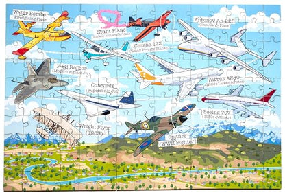 History of Airplanes Wooden Jigsaw Puzzle – 152 Pieces – Educational Aviation Puzzle for Kids (Ages 6–12) – Learn Famous Planes from Wright Flyer to Modern Jets – STEM Gift for Boys & Girls