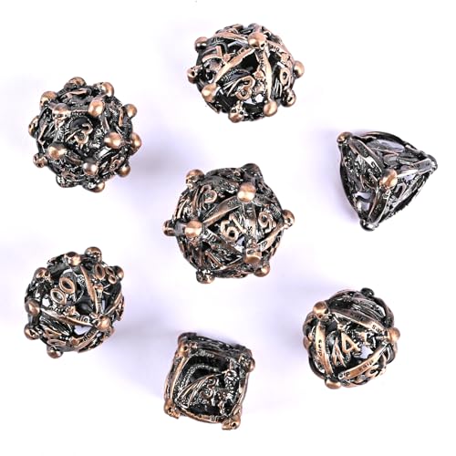 DND Metal Dice Set, UBEUCK 7PCS Gear Metal DND Dice Set for Dungeons & Dragons Board Games Boxes (Ancient red Copper dice) - color: Ancient Red Copper Dice