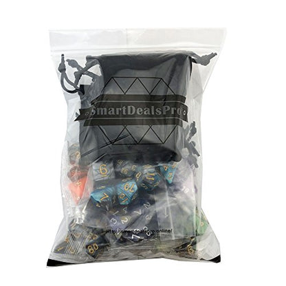 SmartDealsPro 5 x 7-Die Double-Colors Polyhedral Dice Sets with Pouches for D&D DND RPG MTG Dungeon and Dragons Table Board Roll Playing Games D4 D6 D8 D10 D% D12 D20 - color: 5-color Sets