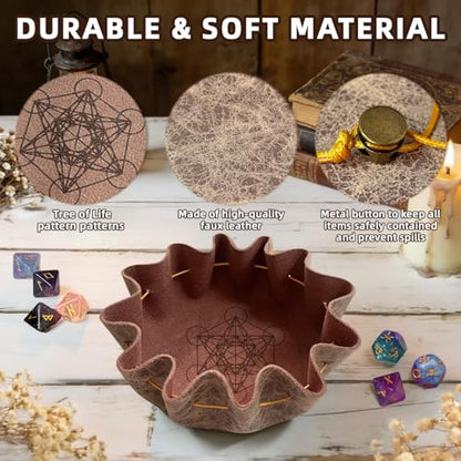 Leather Dice Tray with Metatron Printed, 2-in-1 Collapsible Dice Rolling Tray & Drawstring Pouch, Portable Dice Bag for Tabletop Games, Rune Crystal Holder & Jewelry Storage - color: Pcd05y
