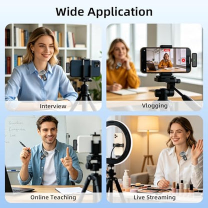 Wireless Microphone for iPhone Android Phone, USB C Mini Clip on Mic | Noise Canceling, 24H Battery Life with Charging Case, 70Ft Range, Lavalier Mic for Content Creators Video Recording Vlogging