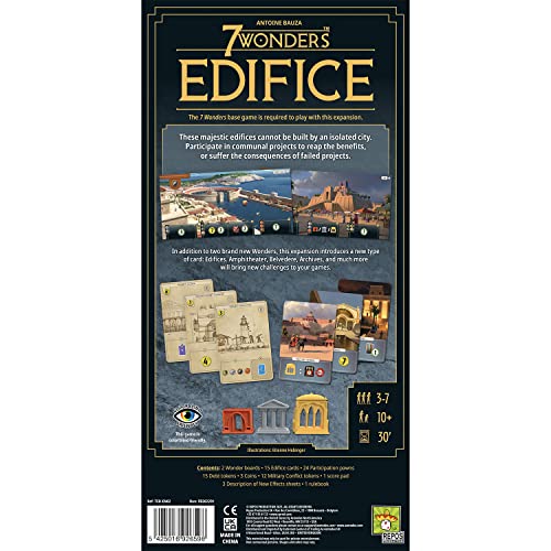 Asmodee 7 Wonders Edifices Board Game EXPANSION - New Challenges and Majestic Wonders Await, Civilization Strategy Game for Kids and Adults, Ages 10+, 3-7 Players, 30 Min Playtime