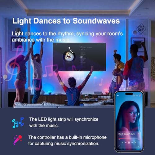 200 FT Led Lights for Bedroom (2 Rolls 100 FT), Music Synchronized Smart Led Strip Lights, Ultra Long with Remote Application Control Bluetooth LED Lights, Color Change RGB Light - size: 200FT