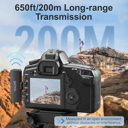 BOYA BY-V4 Wireless Microphones for Cameras DSLR Camcorder with Charging case, 12H Battery Life, 650ft Range, 4-Channel Omnidirectional Noise Canceling Lavalier Mic for Live Streaming Vlog - size: 4TX+3.5mm Jack+1CC