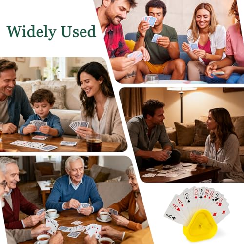 ZUFECY 4-Pack Triangular Card Holders, Small Lightweight ABS Holders for Kids and Seniors, 4 Colors with Push-Button Design for Poker Parties, School and Family Card Games