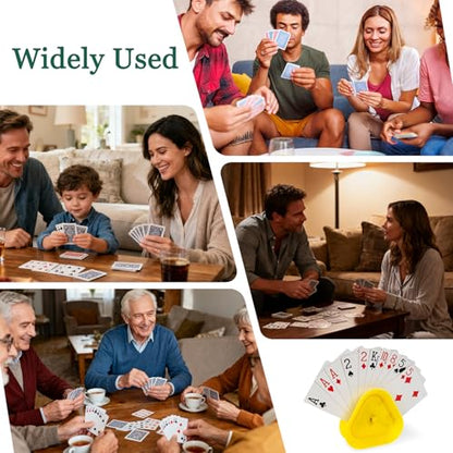 ZUFECY 4-Pack Triangular Card Holders, Small Lightweight ABS Holders for Kids and Seniors, 4 Colors with Push-Button Design for Poker Parties, School and Family Card Games