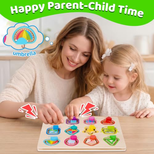 Melofaver Montessori Wooden Movable Color Shape Board Puzzle for Toddlers | Wooden Shape Matching Game, Preschool Educational Learning Toys, Christmas Birthday Gifts for Kids 3 4 5 Years Old Boys Girls