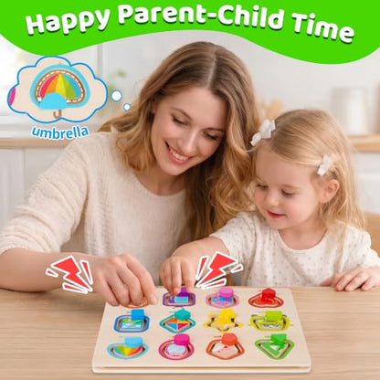 Melofaver Montessori Wooden Movable Color Shape Board Puzzle for Toddlers | Wooden Shape Matching Game, Preschool Educational Learning Toys, Christmas Birthday Gifts for Kids 3 4 5 Years Old Boys Girls